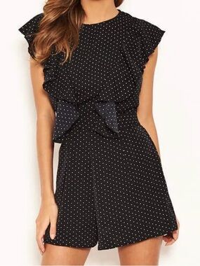 AX Paris Black Polka Dot Frill Panel Romper